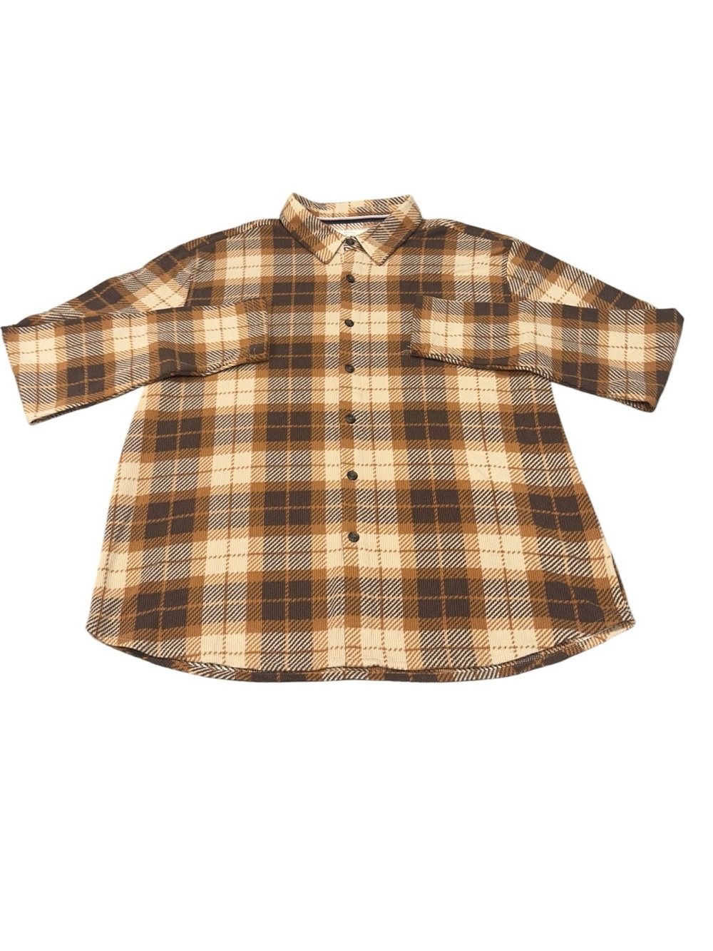 Weatherproof Men’s Vintage Plaid Flannel Shirt in Brown & Cream